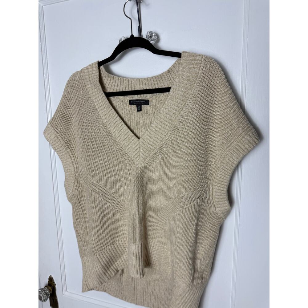 Banana Republic Tan Beige Drop Shoulder Slouchy Sweater Vest Cotton M/L - Picture 2 of 8
